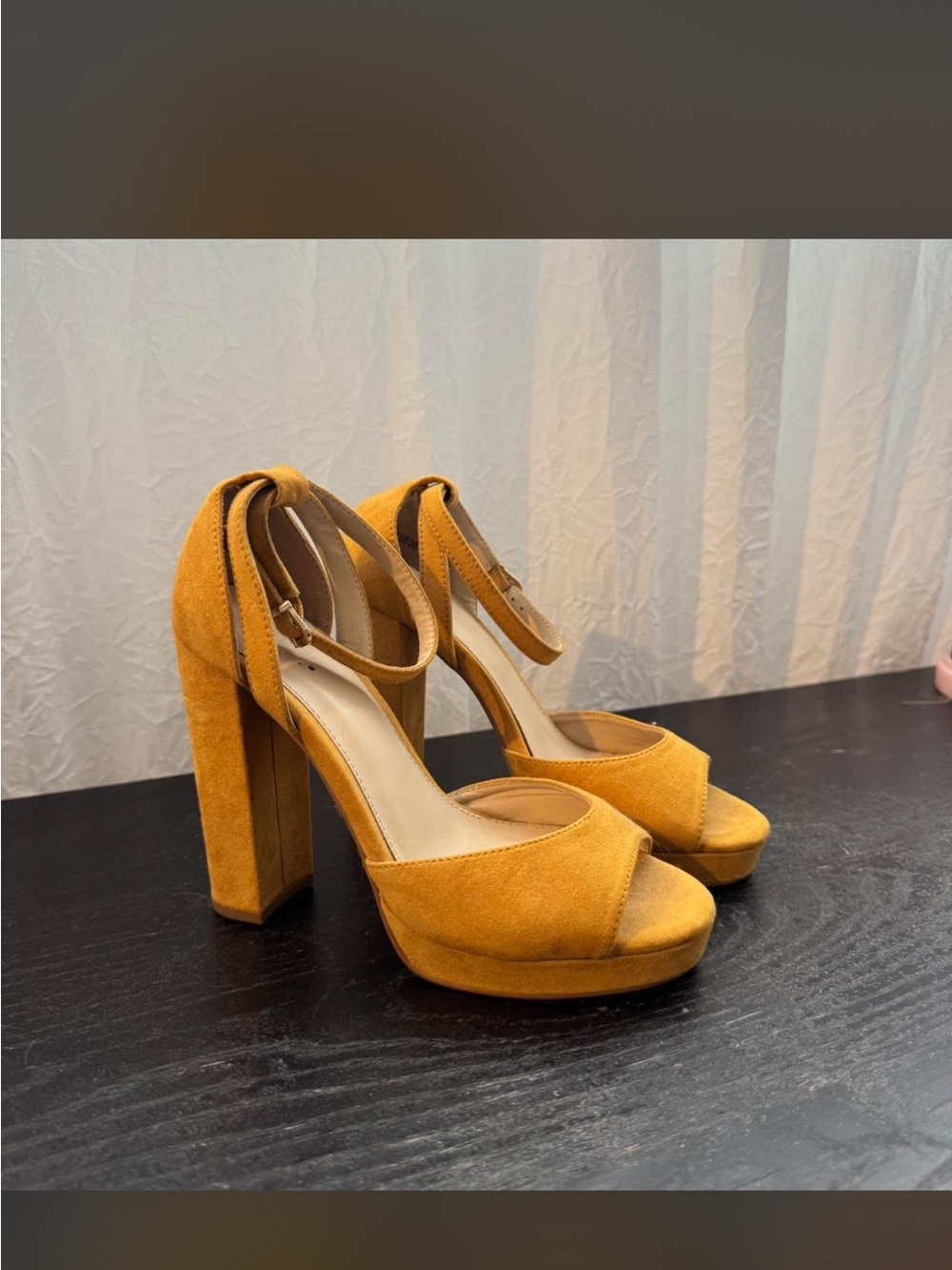Forever 21 Mustard Suede Platform Block Heels